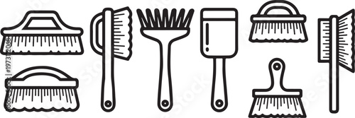 Various types of furniture including chairs, tables and a bench Vector