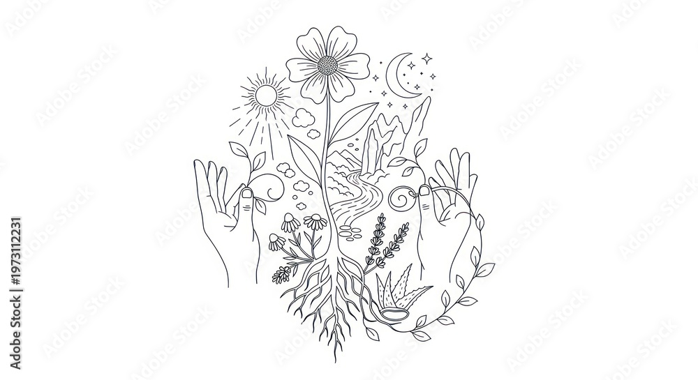 Fototapeta premium Hand Drawn Floral Illustration with Animals.