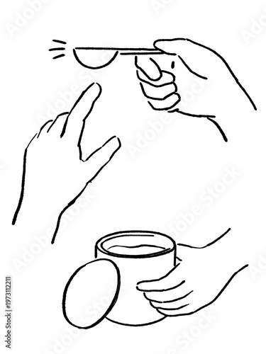 計量スプーンで調味料を正しく計る手のイラストIllustration of hands measuring seasoning accurately with a measuring spoon