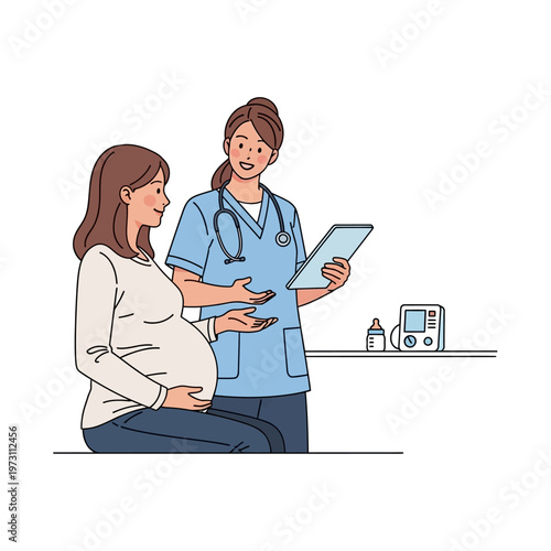Pregnant Woman Consults Nurse about Health and Pregnancy Care