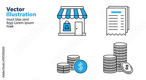 Financial icons including store and coins are displayed clearly