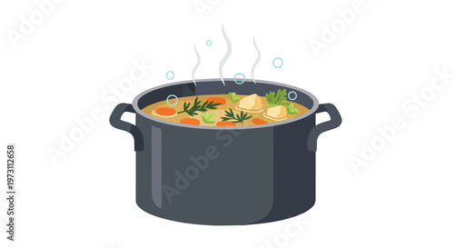 Wholesome and Hearty Stew Simmering in a Large Pot with Steaming Aromas and Bubbling Broth