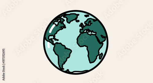 The blue planet Earth with green continents and black outline floats in space