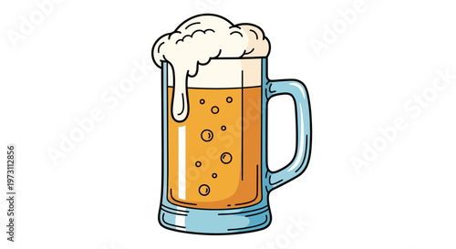 A foamy mug of beer sits on a table indoors.