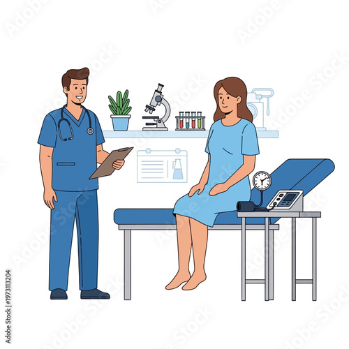 Doctor consulting pregnant woman in clinic, medical checkup, healthcare concept illustration