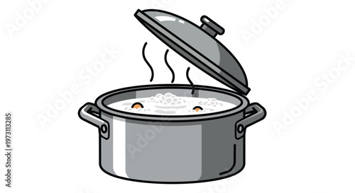 Steaming Pot of Wholesome Broth with Visible Ingredients Gently Bubbling Under ajar Lid