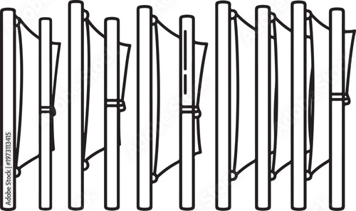 Black and white illustration of multiple stylized buildings with varying heights Vector