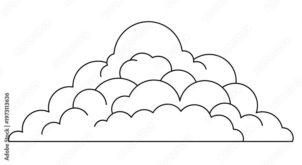 Fototapeta premium A stylized cluster of fluffy clouds, outlined in black on a white background