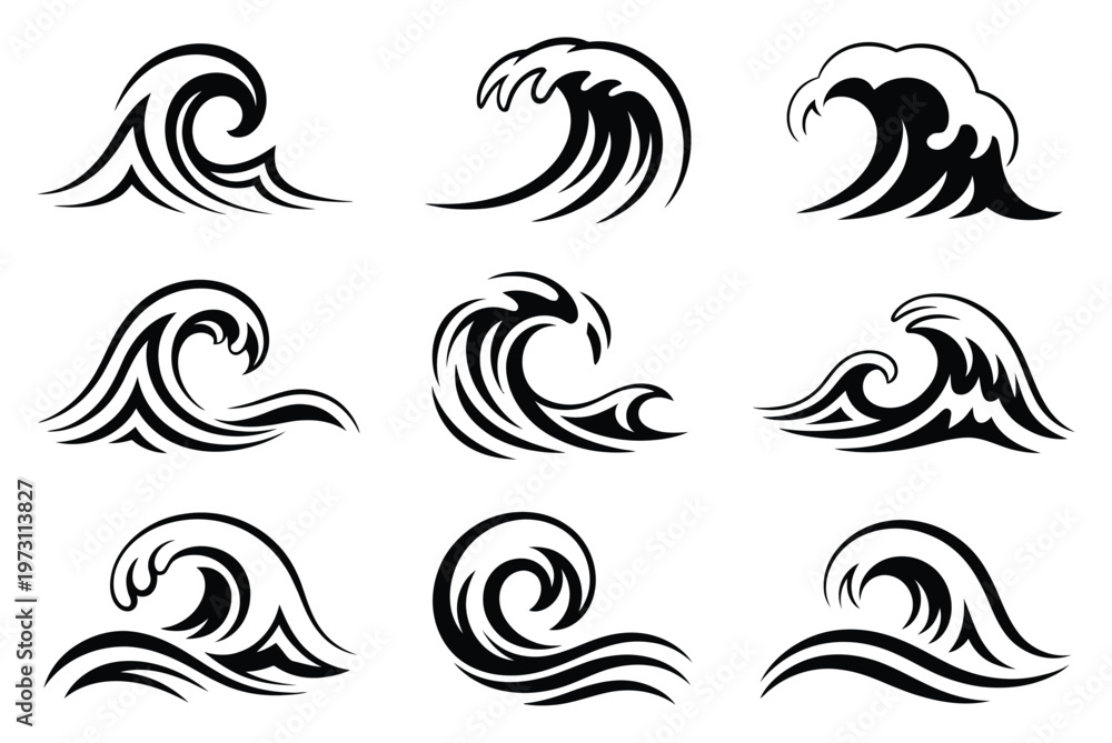 Fototapeta premium Ocean Wave Vector Illustrations Set