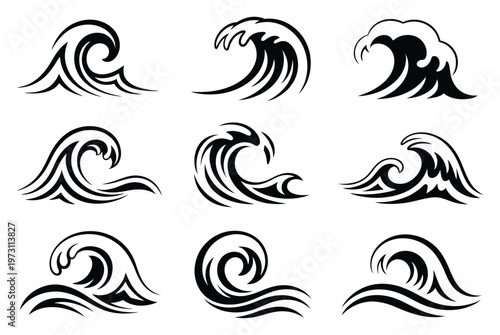 Ocean Wave Vector Illustrations Set