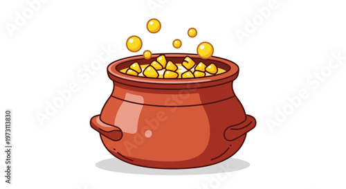 Bubbling Clay Pot Filled with Golden Nuggets and Sparkling Bubbles Symbolizing Prosperity and Abundance