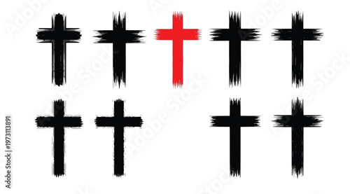 Set of hand drawn grunge crosses, vector illustration, religious symbols