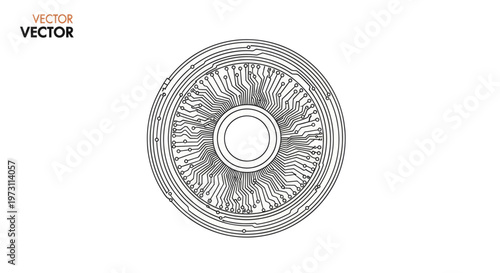 Abstract circular electronic circuit design resembling an iris