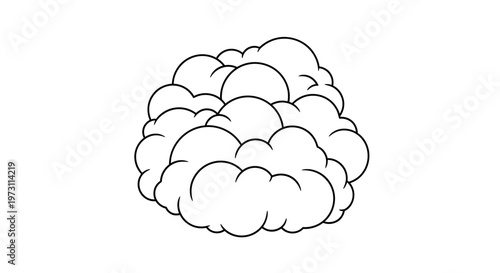 A stylized black and white outline of a fluffy cloud formation