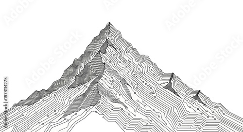 Obraz na plátně Stylized mountain peak rendered as a digital circuit board