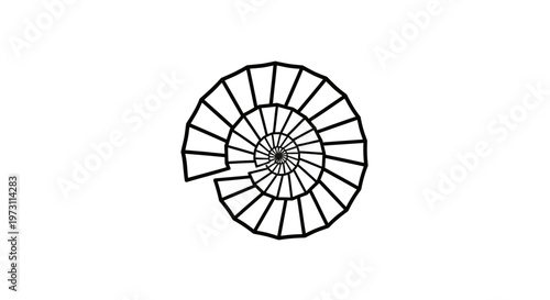 Black spiral with geometric segments expanding outward from a central point