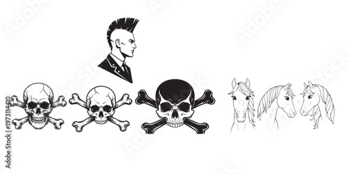 Punk rock skull collection a black and white illustration of rebellion and mortality