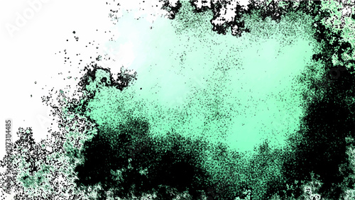 Abstract artistic ink blot with mint green hue and dark edges unique ethereal design and flowing forms modern art style and creative visual expression.