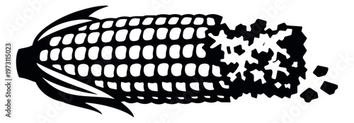Stylized graphic illustration of an ear of corn depicting disintegration for abstract design