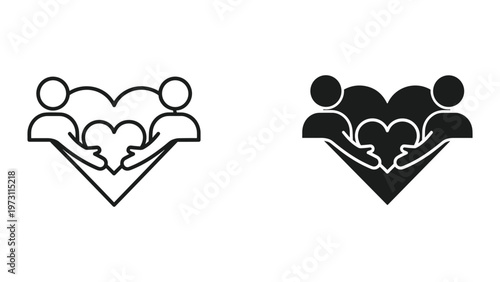 Two heartwarming logos depict people holding a heart shaped like a leaf in a heart shape