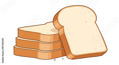 A delightful cartoon illustration showcases a stack of fluffy white bread slices, perfect for breakfast or sandwiches