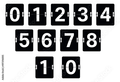 Modern graphic flip clock numbers set featuring digits zero to nine for time and countdown displays