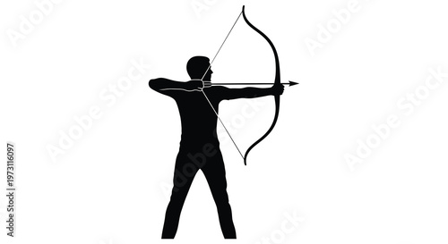 Archer drawing a bow and arrow a striking black silhouette