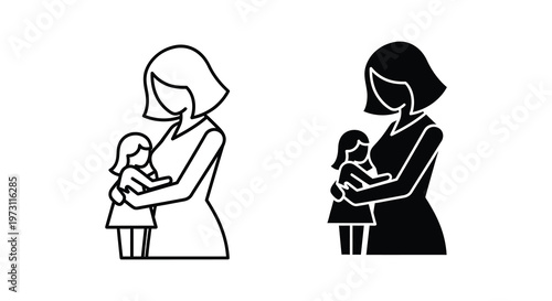 Mother holding child two variations of a clean modern silhouette