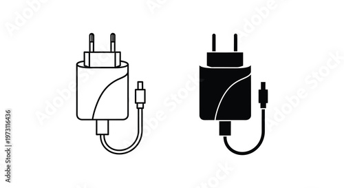 Two electric plug adapters shown in contrasting styles a black silhouette