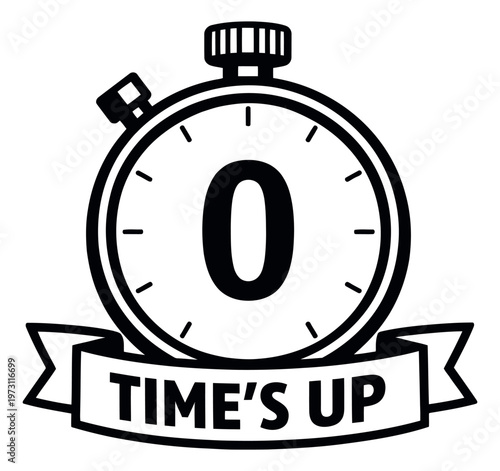 Hand drawn line art illustration of a stopwatch depicting the 'time's up' message for countdown, deadlines, or game over