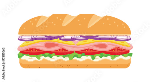 Flavorful deli sandwich stacked with fresh ingredients and toppings, a delightful and colorful culinary creation