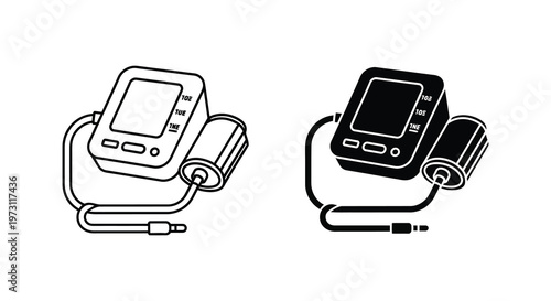 Two digital blood pressure monitors shown in a stark black silhouette