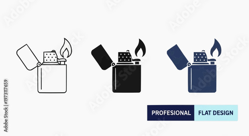 Lighter Vector Icon Set - Outline, Silhouette, and Flat Design Styles