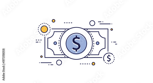 Stylized dollar bill banknote icon with currency symbol and geometric patterns for finance, banking, and wealth representations.