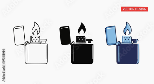 Lighter Vector Icon Set - Outline, Silhouette, and Flat Design Styles