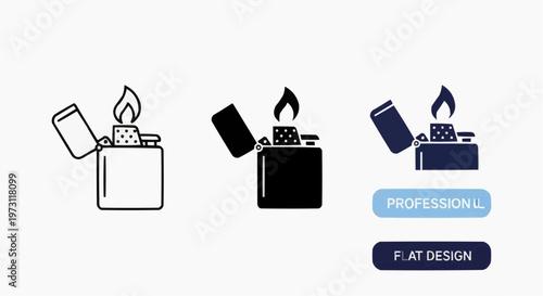 Lighter Vector Icon Set - Outline, Silhouette, and Flat Design Styles