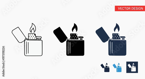 Lighter Vector Icon Set - Outline, Silhouette, and Flat Design Styles