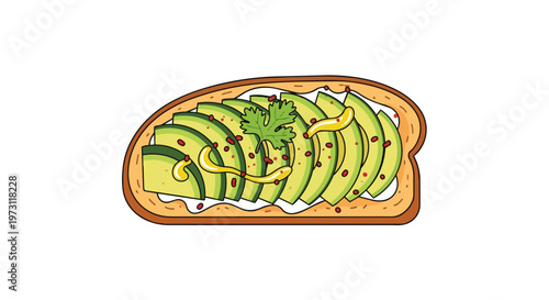 Artistic Illustration of a Delightful Avocado Toast Topped with Fresh Herbs and Seasoning