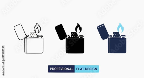 Lighter Vector Icon Set - Outline, Silhouette, and Flat Design Styles