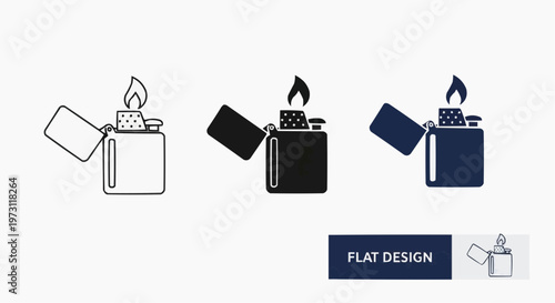 Lighter Vector Icon Set - Outline, Silhouette, and Flat Design Styles