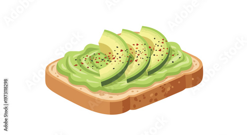 Delicately Crafted Avocado Toast Illustration Showcasing Fresh Slices Sprinkled with Seasonings on Creamy Spread on a Toasted Bread Slice
