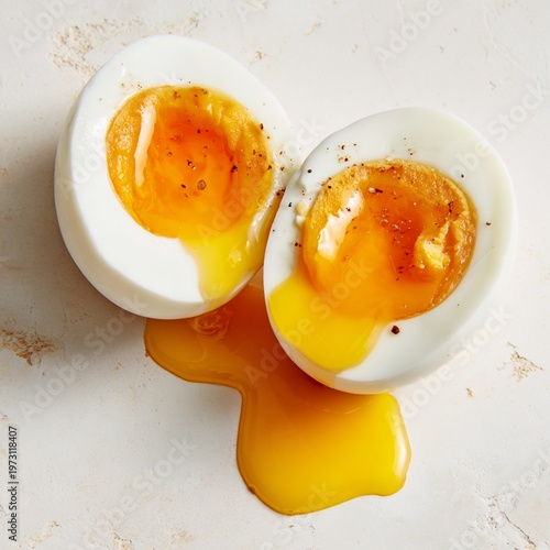 A poached egg, cut in half, is typical of French cuisine. 