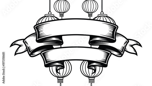 Vintage lanterns with ribbons illustration.