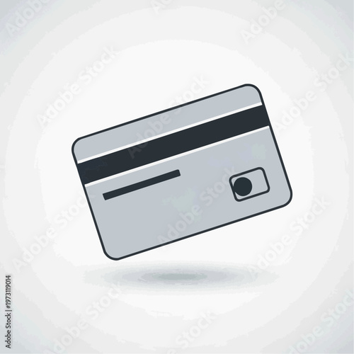 A simple grey credit card icon with a black magnetic stripe and chip, representing payment and financial transactions.