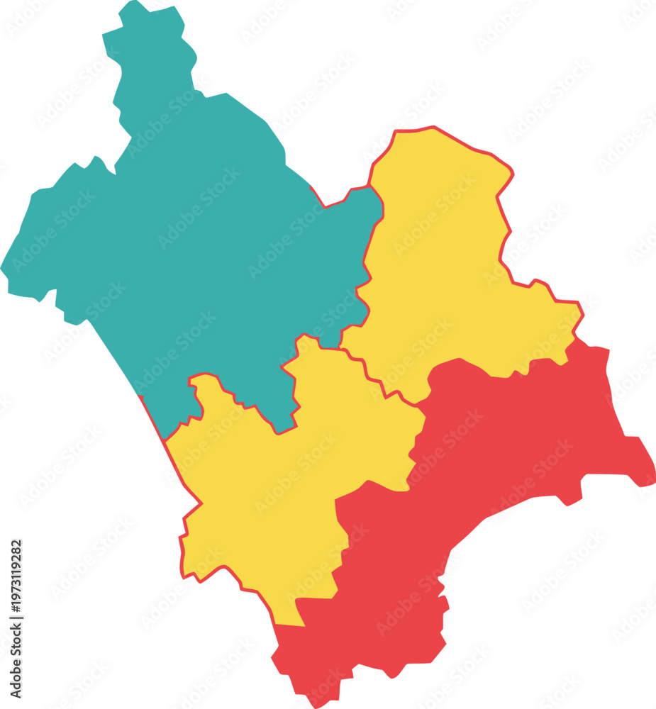 Obraz premium Colorful map of regions with five distinct areas