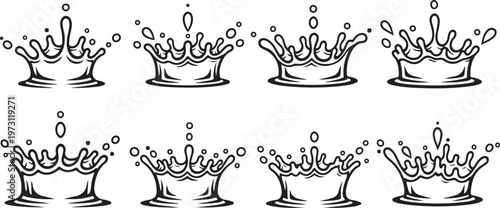 A sequence of inkblot patterns showing varying splatter shapes and densities Vector