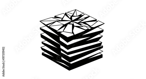 Abstract stacked blocks with a shattered top surface