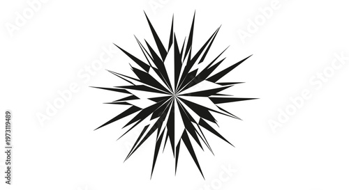 Black abstract starburst with sharp, jagged edges radiates outwards