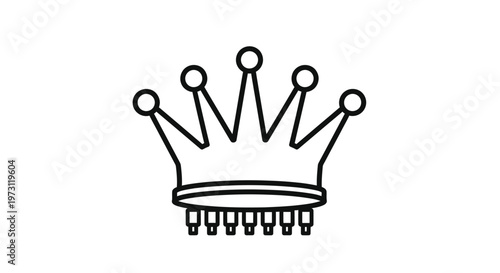 Line art icon of a regal crown with spikes topped by circles, on a white background