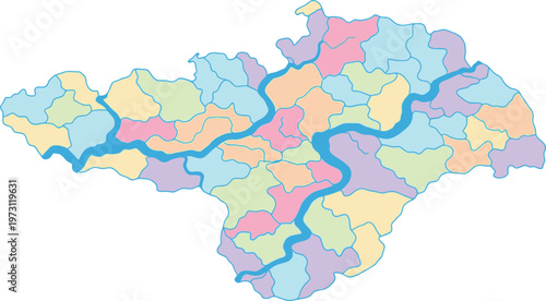 Colorful map of England regions and rivers